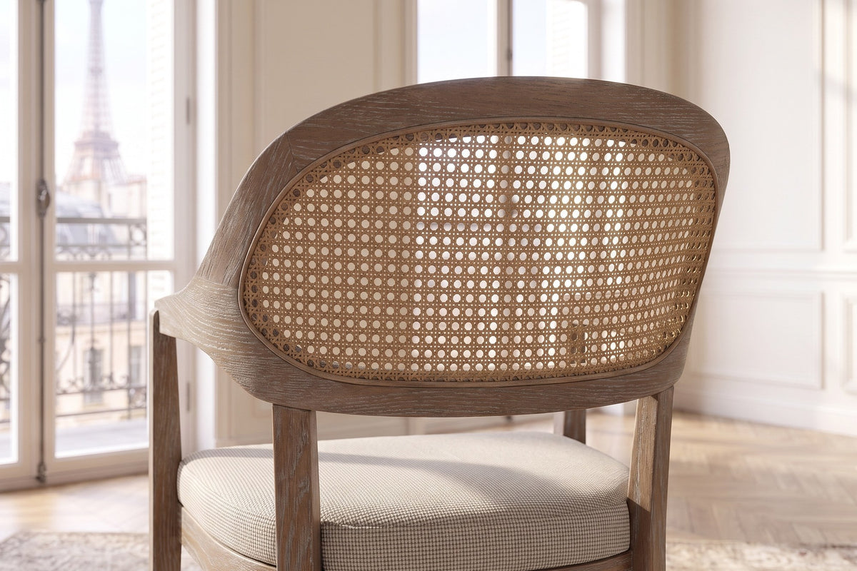 Close-up of the Corigliano Cane-Back Solid Oak Dining Chair: cane