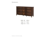 Cormons 66-Inch Dark Cherry and Burl 9-Drawer Dresser dimensions: 66.0 in wide, 19.0 in deep, 36.0 in high