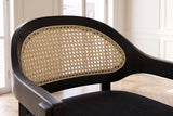 Close-up of the Cortale 30.5-Inch Cane-Back Black Oak Bar Stool: cane