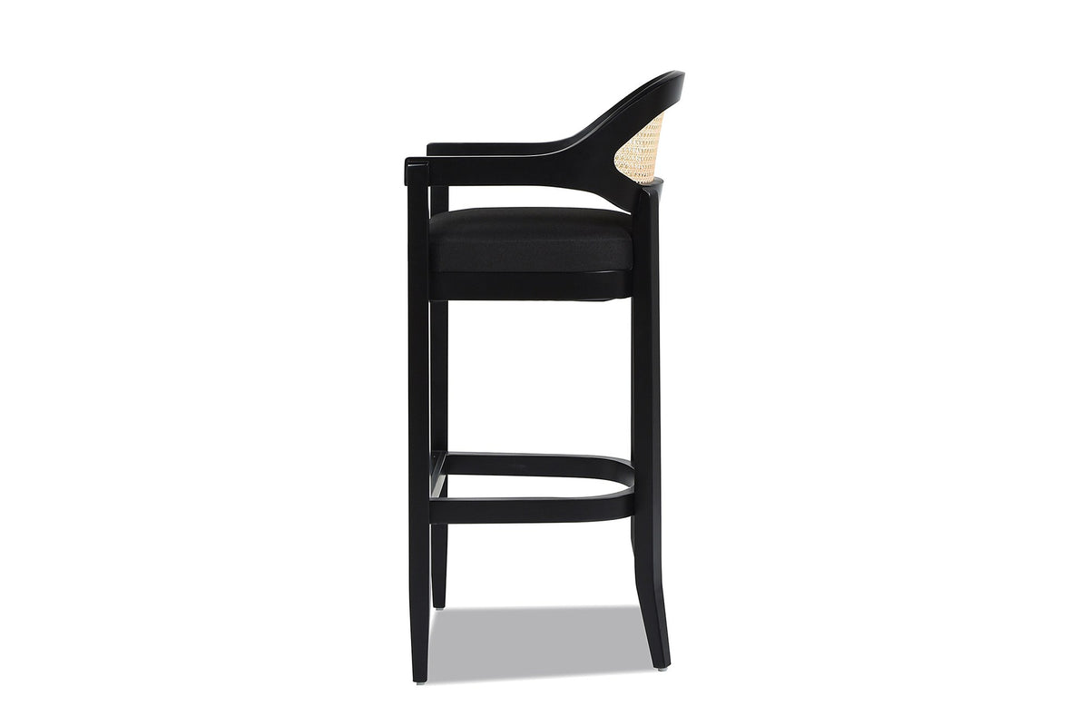 Cortale 30.5-Inch Cane-Back Black Oak Bar Stool, side view