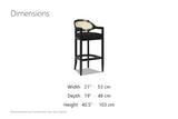 Cortale 30.5-Inch Cane-Back Black Oak Bar Stool dimensions