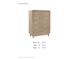 Cortina 40-Inch Natural Oak 5-Drawer Chest dimensions: 40.0 in wide, 18.0 in deep, 52.0 in high