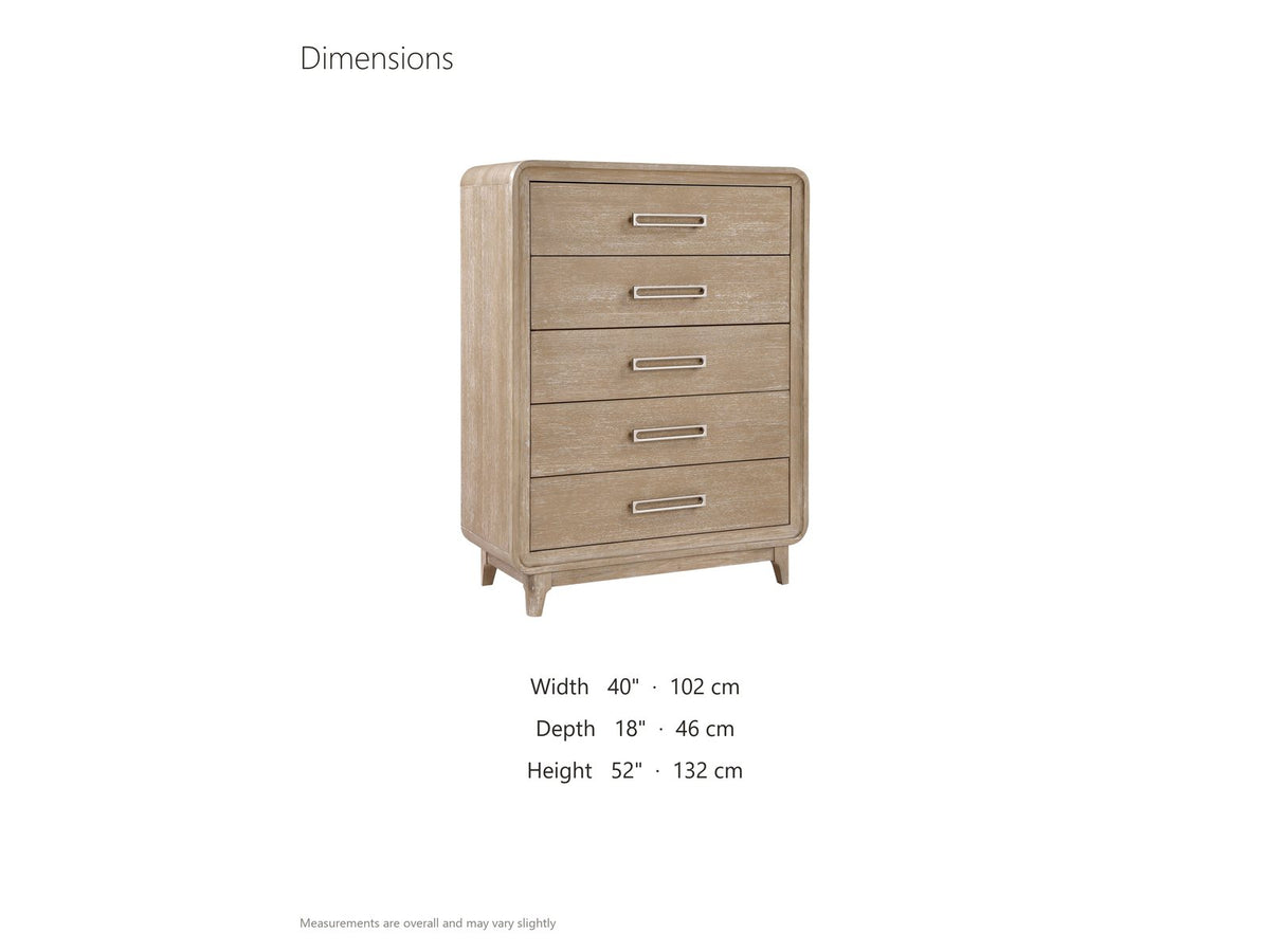 Cortina 40-Inch Natural Oak 5-Drawer Chest dimensions: 40.0 in wide, 18.0 in deep, 52.0 in high