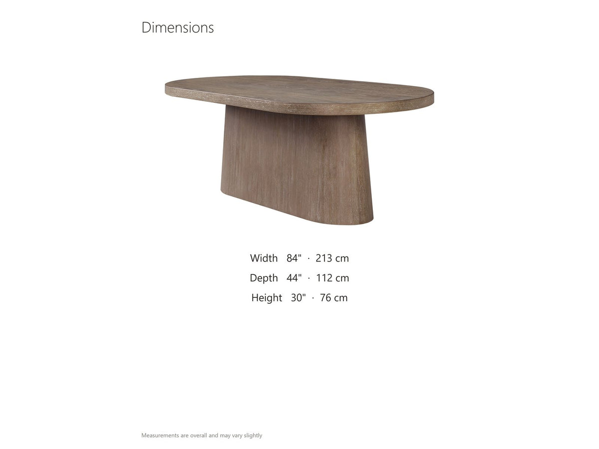 Cotronei 84-Inch Oval Cocoa Wood Veneer Pedestal Dining Table dimensions: 84 in long, 44 in wide and 30 in high