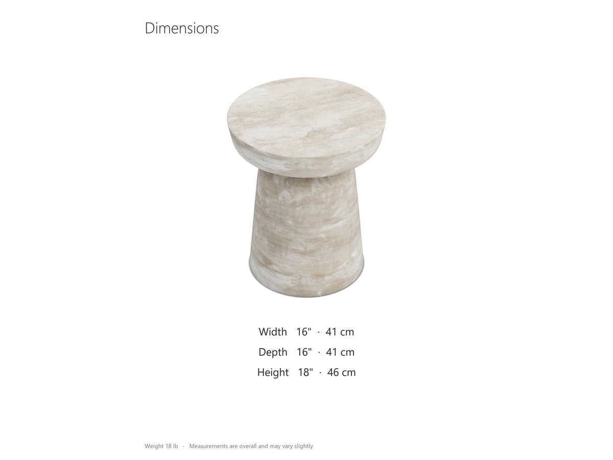 Craco Whitewashed Mango Pedestal Side Table dimensions: 16.0 in wide, 16.0 in deep, 18.0 in high