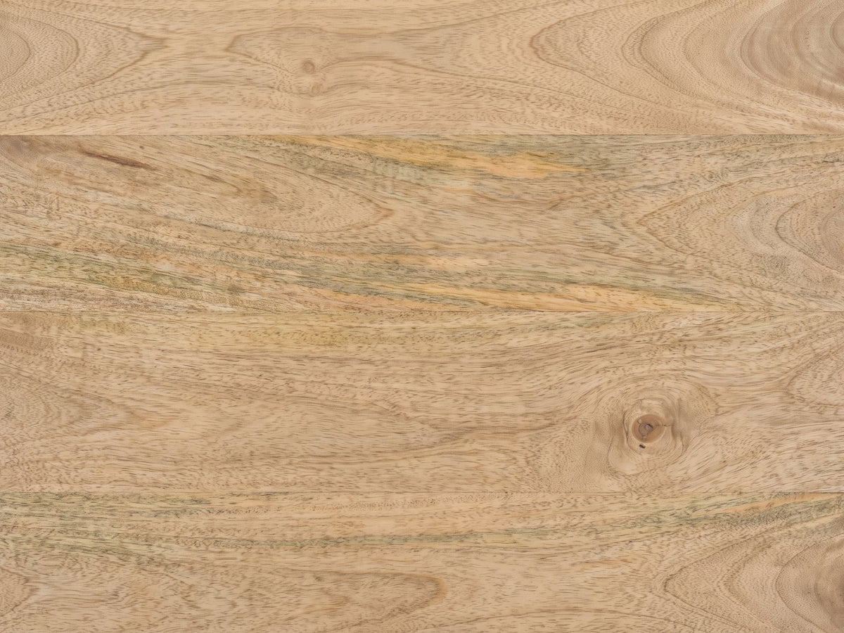 Close-up of the Crispiano Mango Wood Open Frame Console Table: the natural mango grain of the top