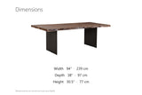 Cropalati 94-Inch Live-Edge Solid Acacia Dining Table dimensions
