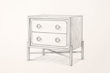 Pencil sketch of the Cuglieri nightstand, drawn from the same three-quarter view