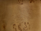 Close-up of the Cuneo 29-Inch Pebble Burl Veneer and Sintered Stone Coffee Table Set: the natural burl veneer of the drum pedestal
