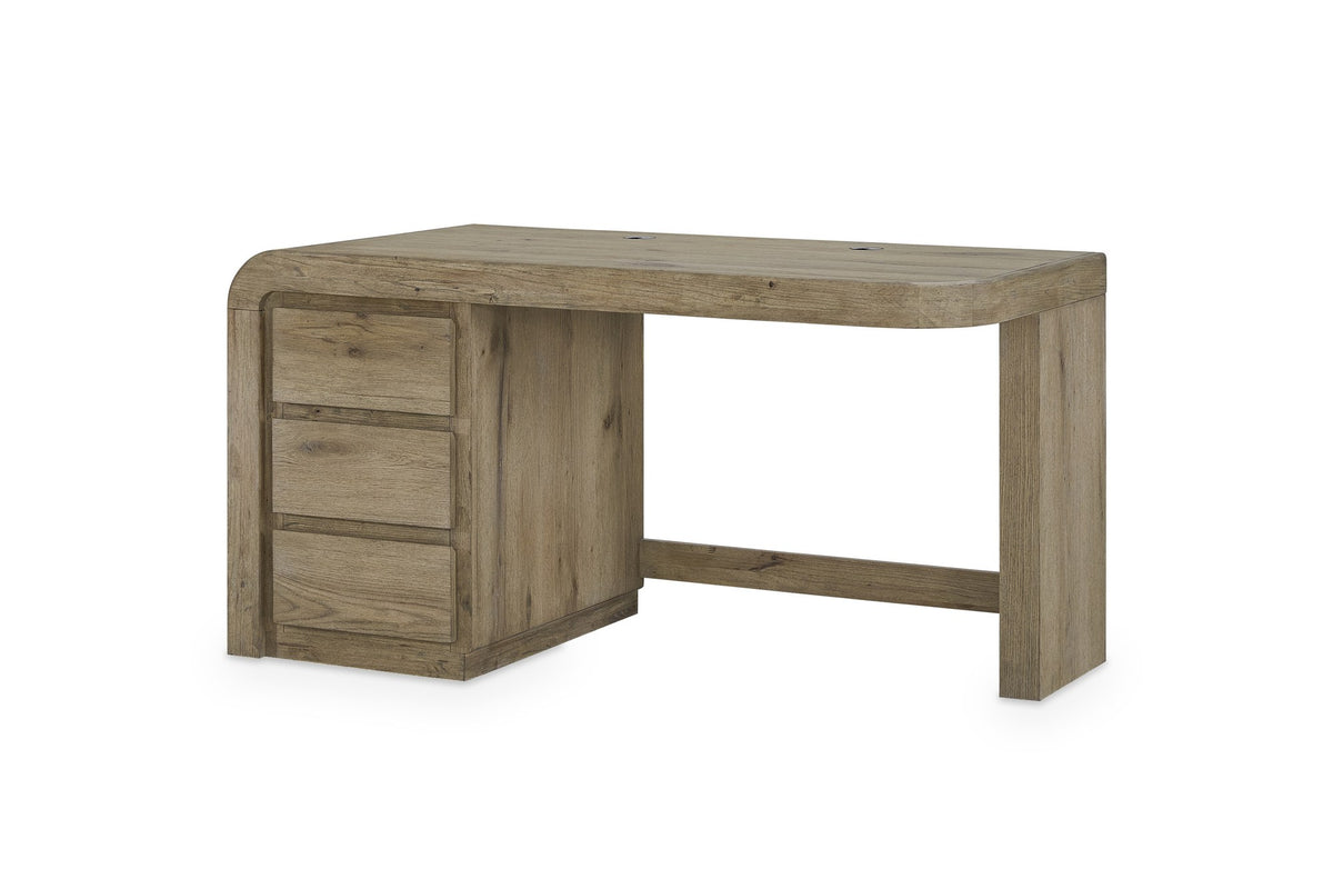 Curinga 58-Inch 3-Drawer Knotty Oak Veneer Waterfall Executive Desk on a white background