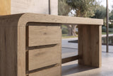 Close-up of the Curinga 58-Inch 3-Drawer Knotty Oak Veneer Waterfall Executive Desk: waterfall