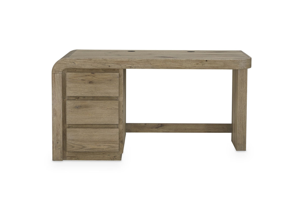 Curinga 58-Inch 3-Drawer Knotty Oak Veneer Waterfall Executive Desk, front view