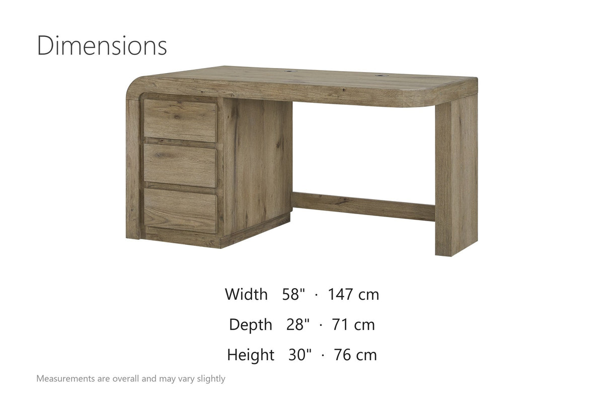 Curinga 58-Inch 3-Drawer Knotty Oak Veneer Waterfall Executive Desk dimensions