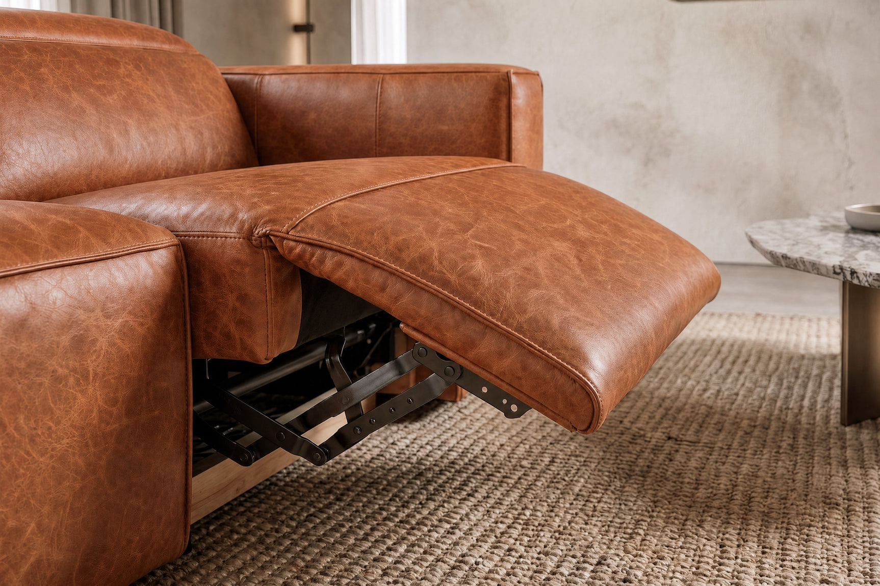 Emery Distressed Italian Aniline Leather Recliner Sectional Sofa