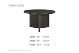 Davoli 54-Inch Round Ebony Oak Veneer Pedestal Dining Table dimensions