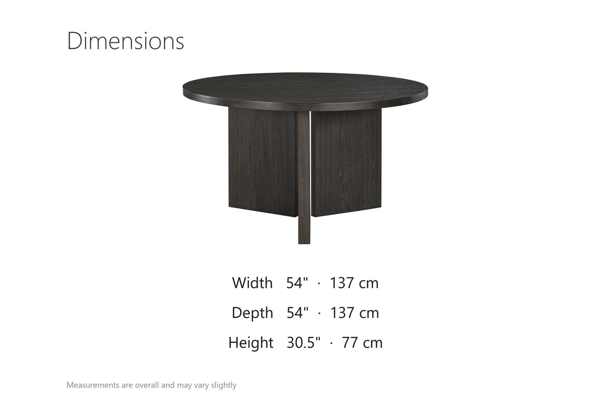 Davoli 54-Inch Round Ebony Oak Veneer Pedestal Dining Table dimensions