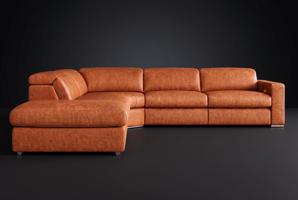 Valencia Clara Distressed Leather Recliner Sectional Sofa