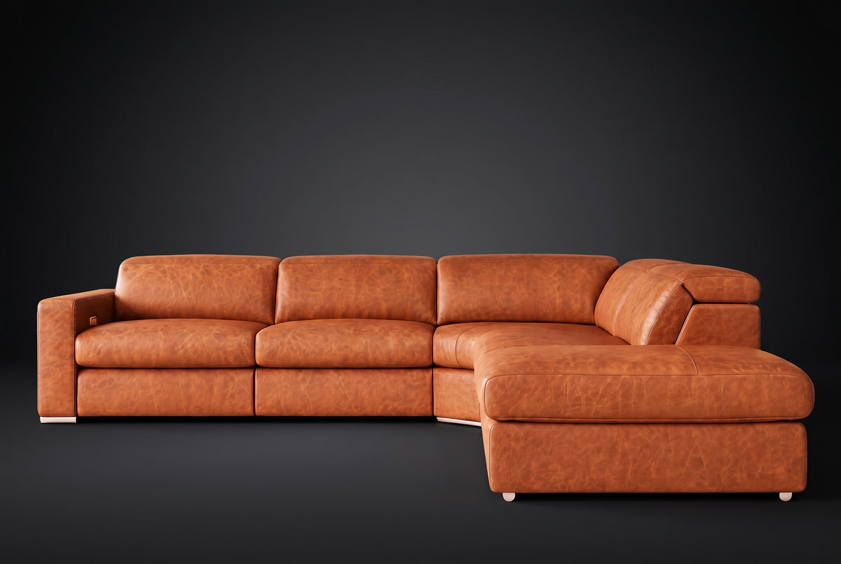 Valencia Clara Distressed Leather Recliner Sectional Sofa