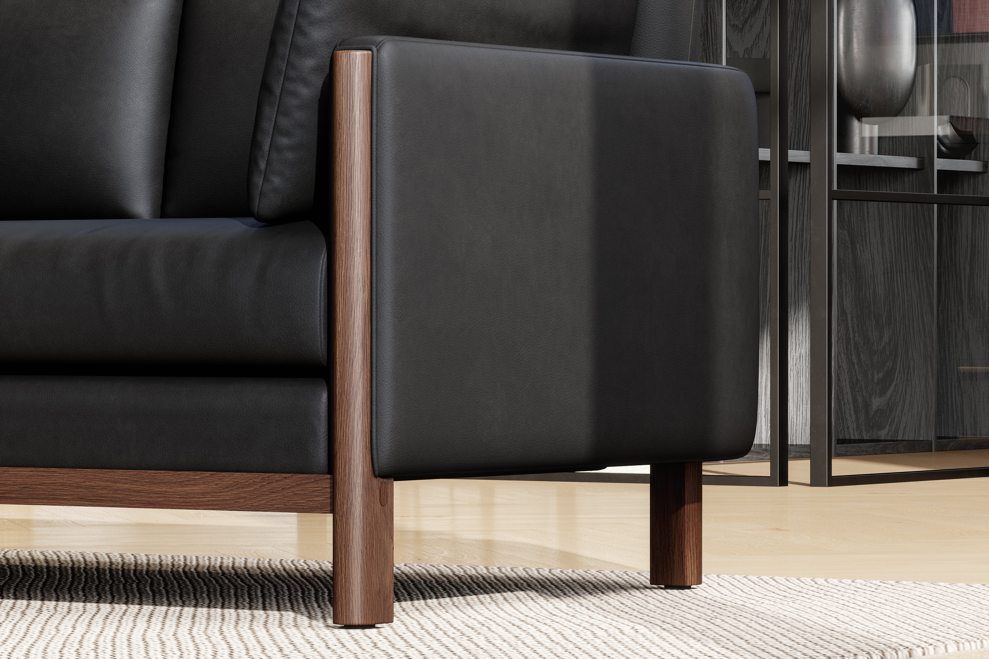 Leather sofa wooden legs sales