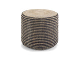 Dolceacqua Natural Braided Jute Round Pouf photographed on white from a slightly raised front view