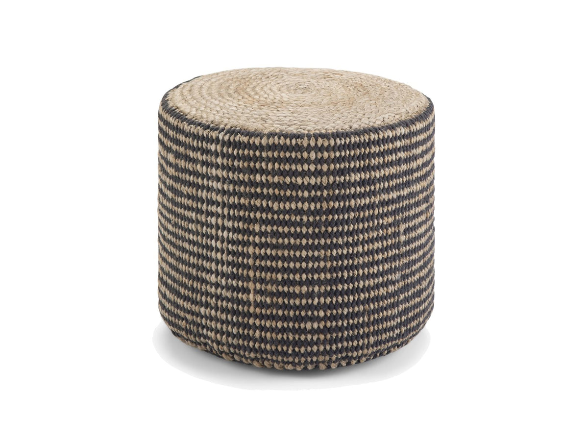 Dolceacqua Natural Braided Jute Round Pouf photographed on white from a slightly raised front view
