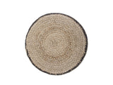Dolceacqua Natural Braided Jute Round Pouf photographed on white from directly above, showing the coiled braided jute top