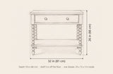 Dorgali nightstand dimensions: 32 in wide, 26 in high, 18 in deep