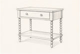 Pencil sketch of the Dorgali nightstand, drawn from the same three-quarter view