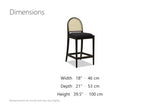 Drapia 26.5-Inch Cane-Back Ebony Oak Counter Stool, Black Boucle (Set of 2) dimensions