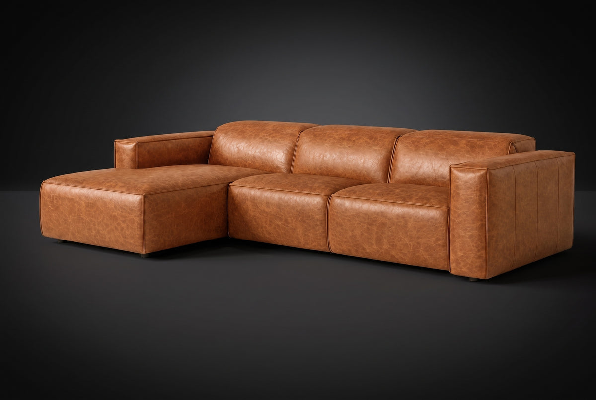 Emery Distressed Italian Aniline Leather Recliner Sectional Sofa