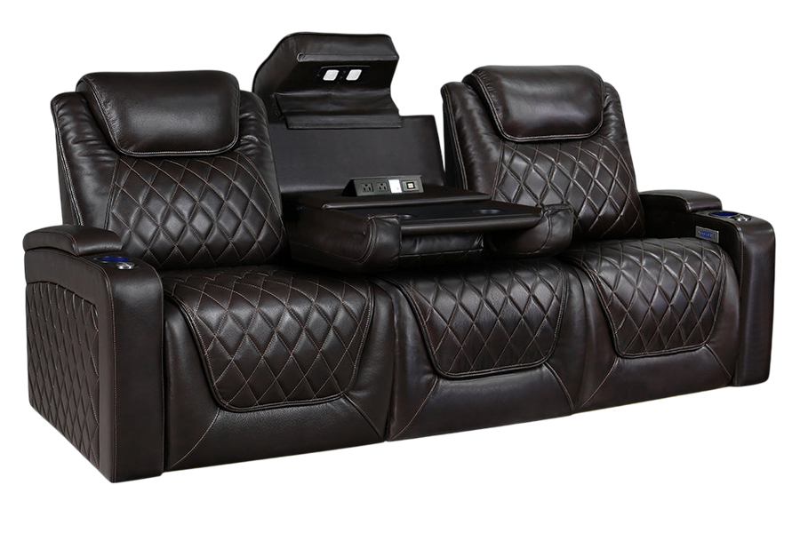 Valencia Oslo XL Console Leather Home Theater Seating Row of 3 Dropdown Center, Dark Chocolate