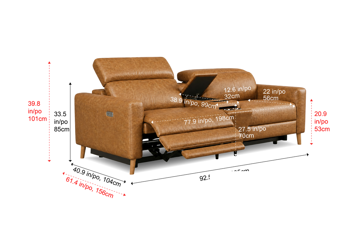 Elodie Distressed Italian Aniline Leather Dual Recliner Sofa with Console