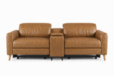 Elodie Distressed Italian Aniline Leather Dual Recliner Sofa with Console