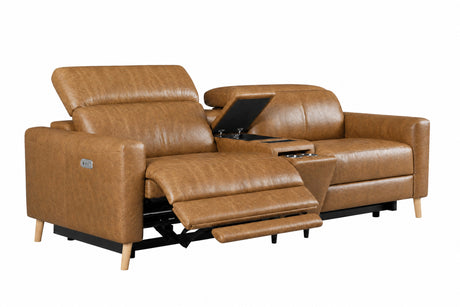 Elodie Distressed Italian Aniline Leather Dual Recliner Sofa with Console