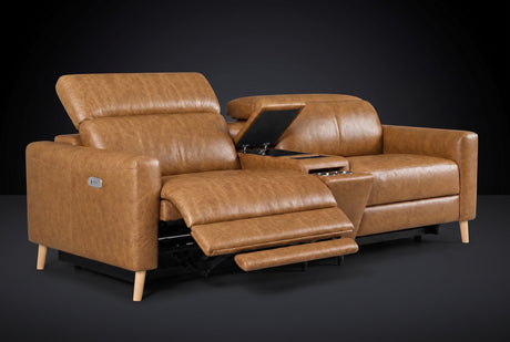 Elodie Distressed Italian Aniline Leather Dual Recliner Sofa with Console