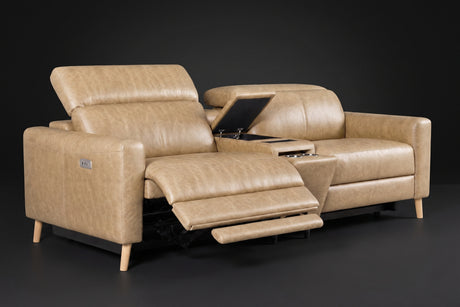 Elodie Distressed Italian Aniline Leather Dual Recliner Sofa with Console