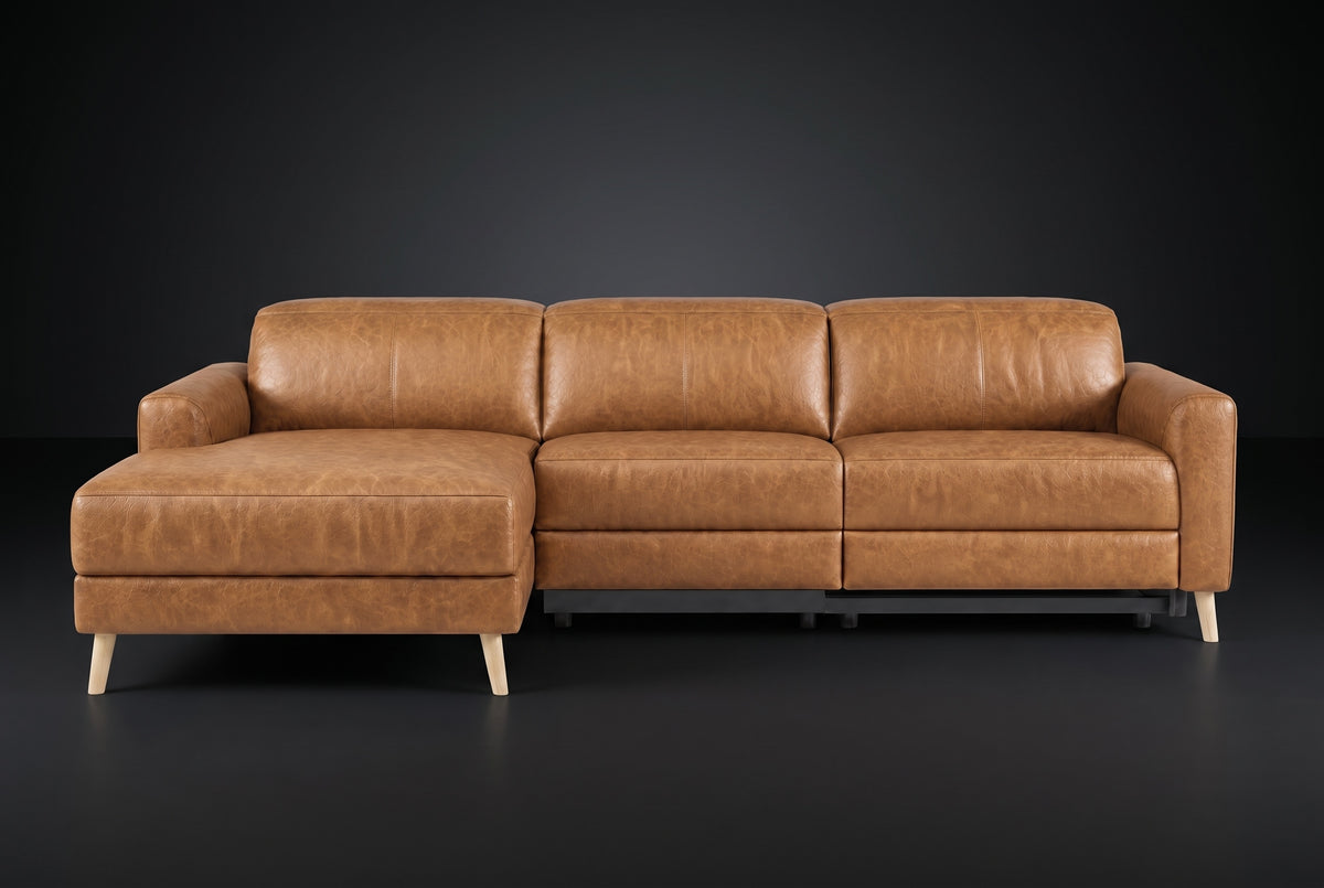 Elodie Distressed Italian Aniline Leather Recliner Sectional Sofa