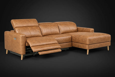 Elodie Distressed Italian Aniline Leather Recliner Sectional Sofa