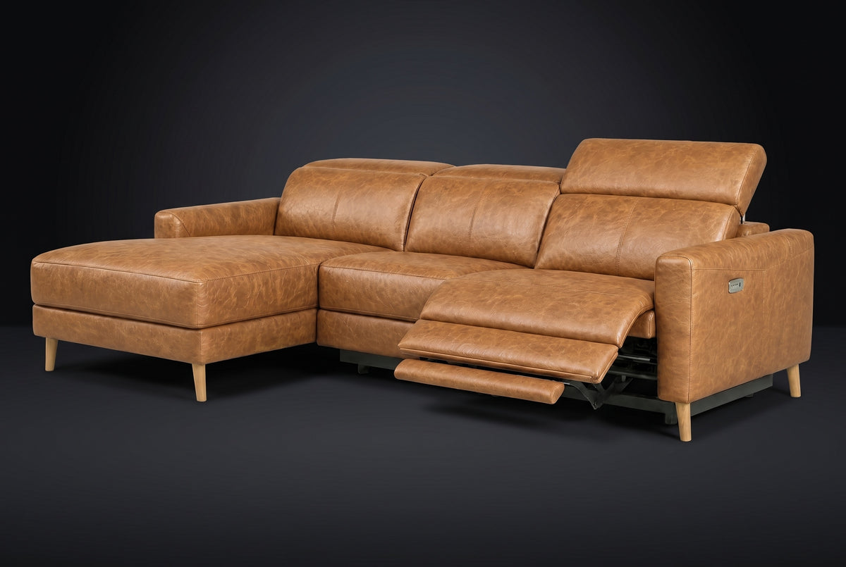 Elodie Distressed Italian Aniline Leather Recliner Sectional Sofa