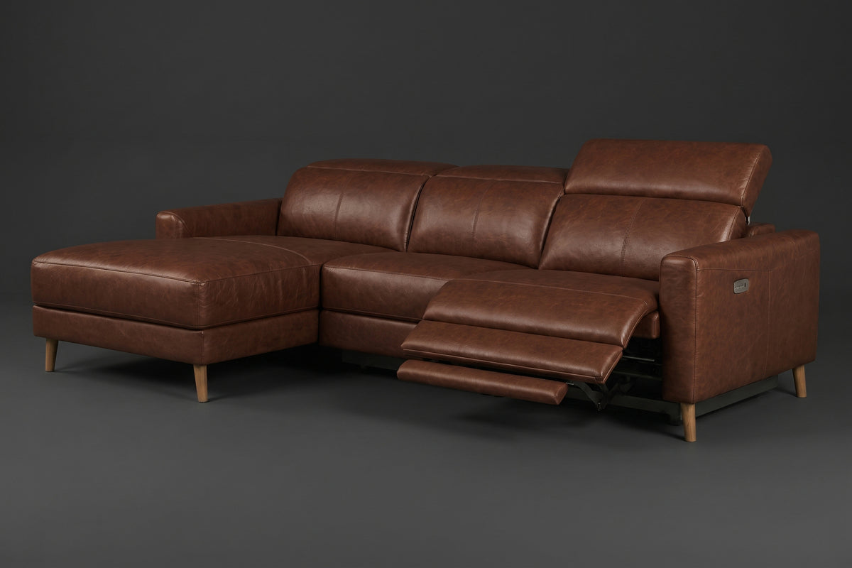 Elodie Distressed Italian Aniline Leather Recliner Sectional Sofa