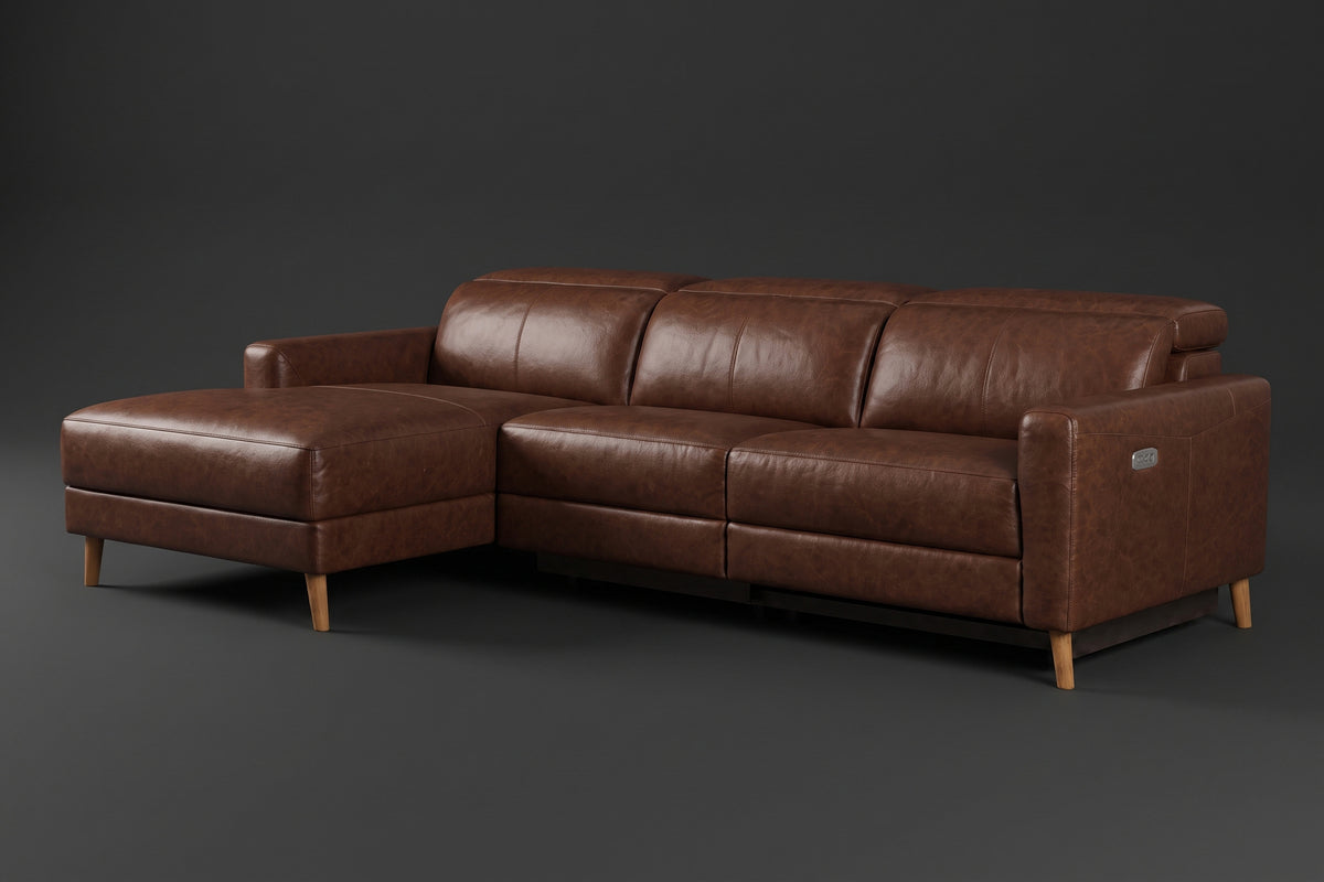 Elodie Distressed Italian Aniline Leather Recliner Sectional Sofa