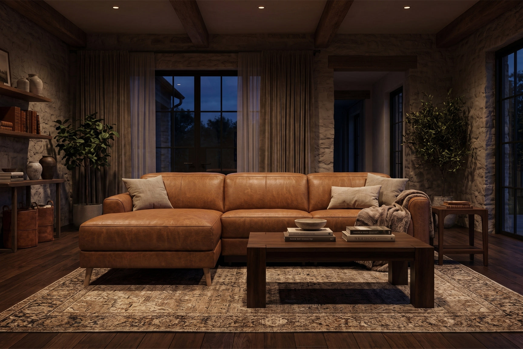 Elodie Distressed Italian Aniline Leather Recliner Sectional Sofa