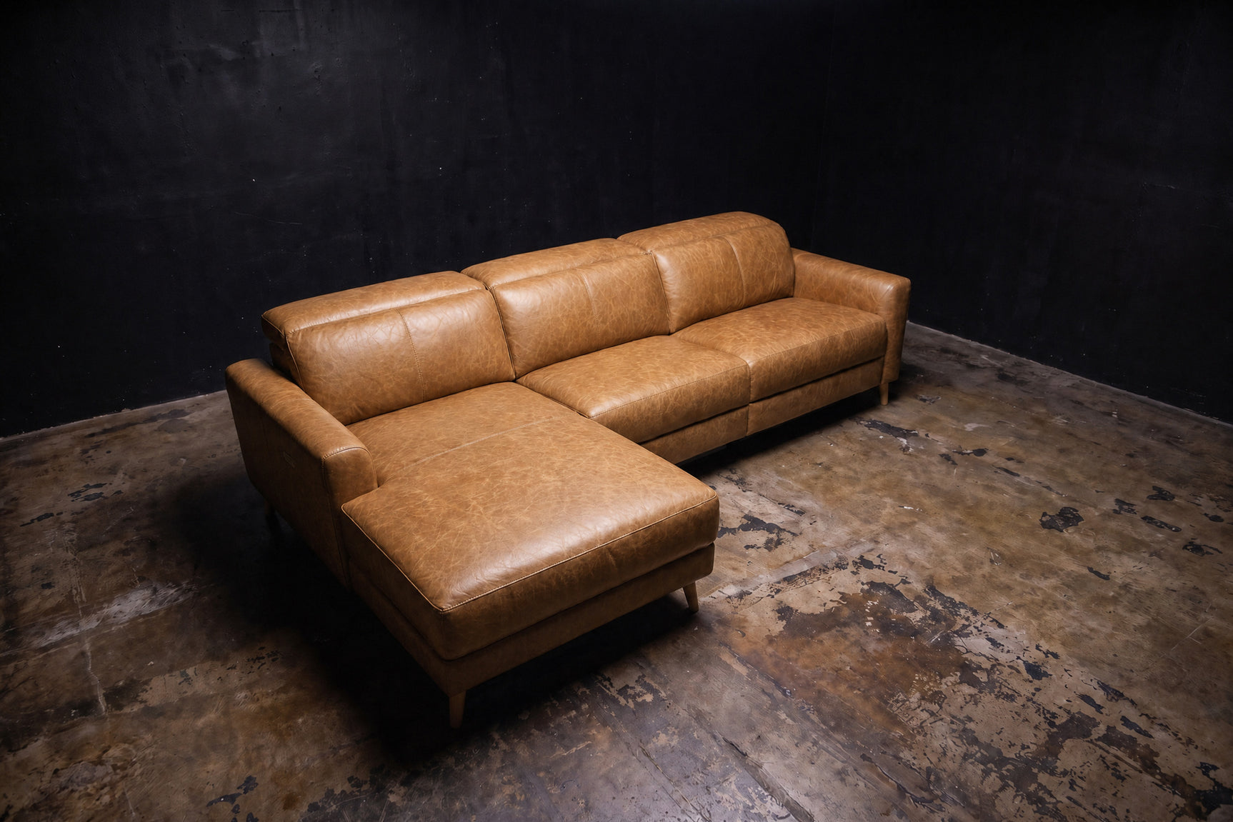 Elodie Distressed Italian Aniline Leather Recliner Sectional Sofa