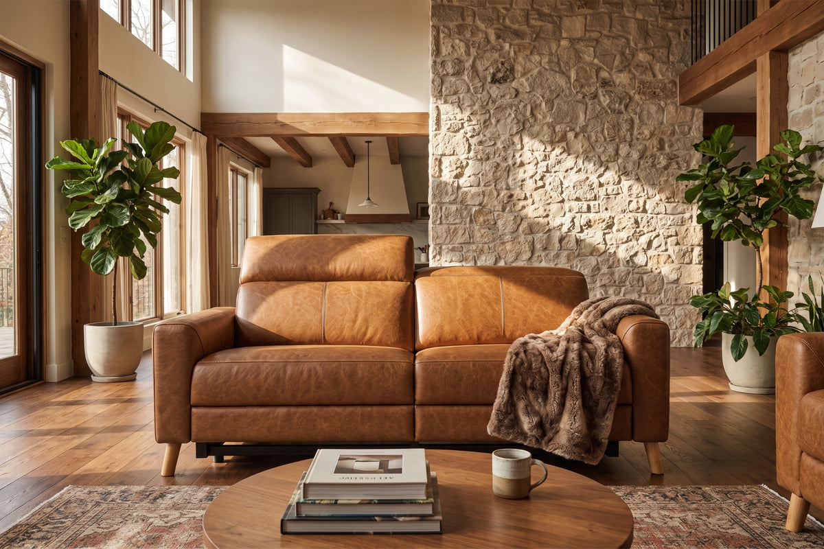 Elodie Distressed Italian Aniline Leather Dual Recliner Sofa