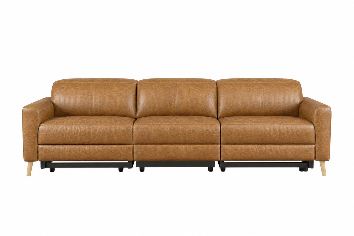 Elodie Distressed Italian Aniline Leather Dual Recliner Sofa