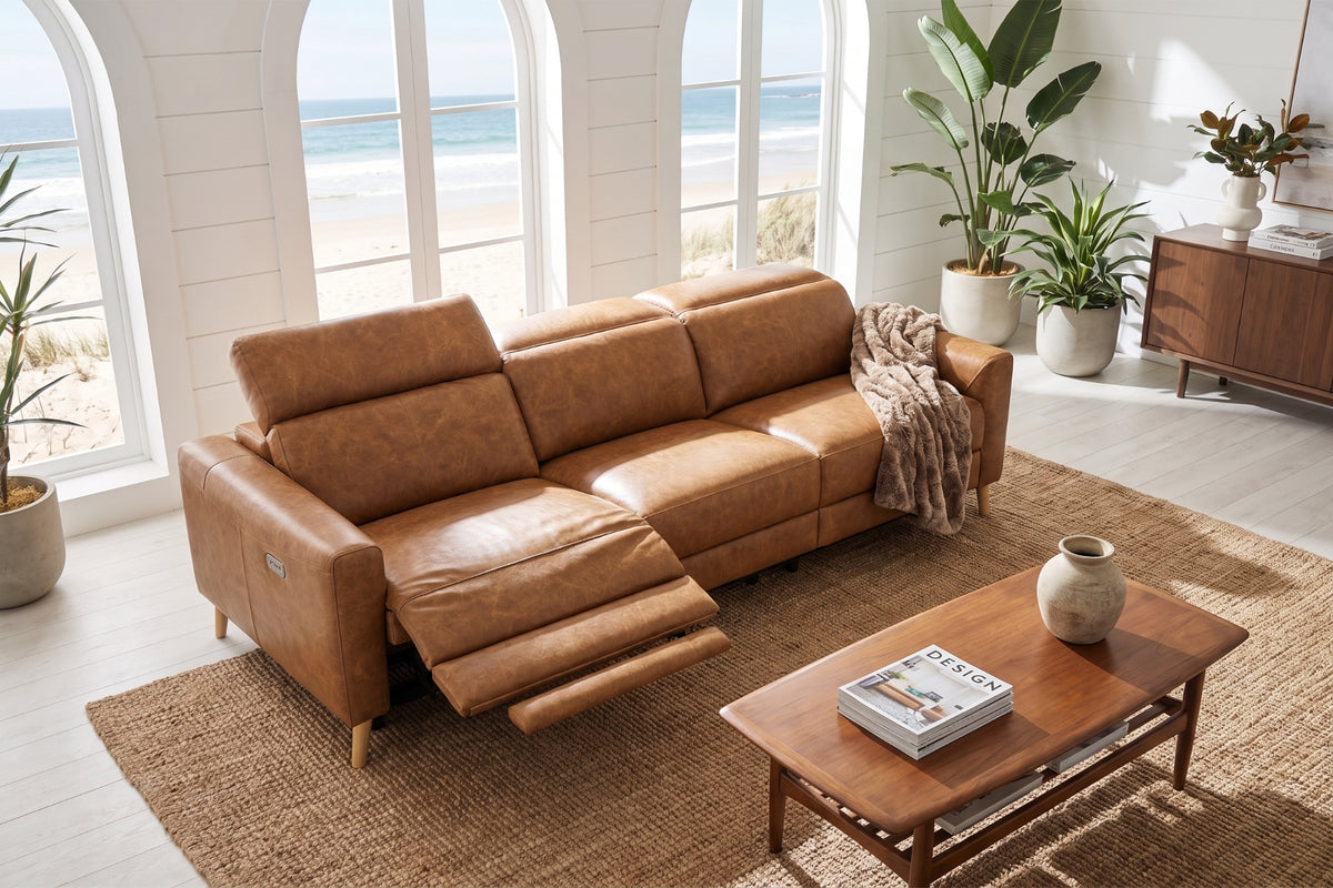 Elodie Distressed Italian Aniline Leather Dual Recliner Sofa