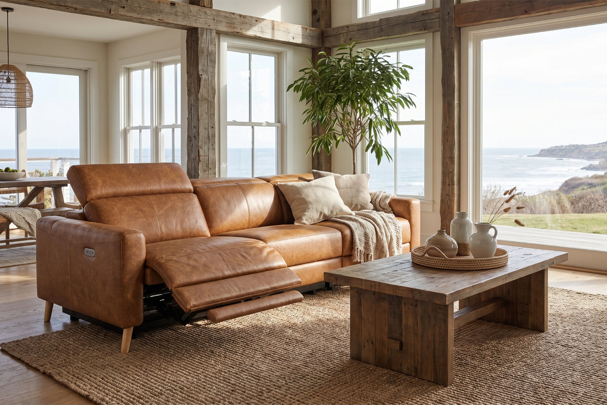 Elodie Distressed Italian Aniline Leather Dual Recliner Sofa