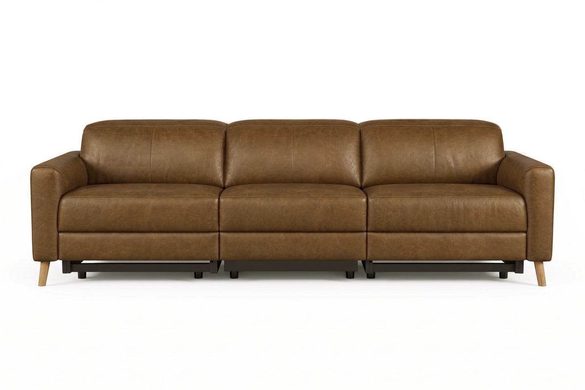 Elodie Distressed Italian Aniline Leather Dual Recliner Sofa