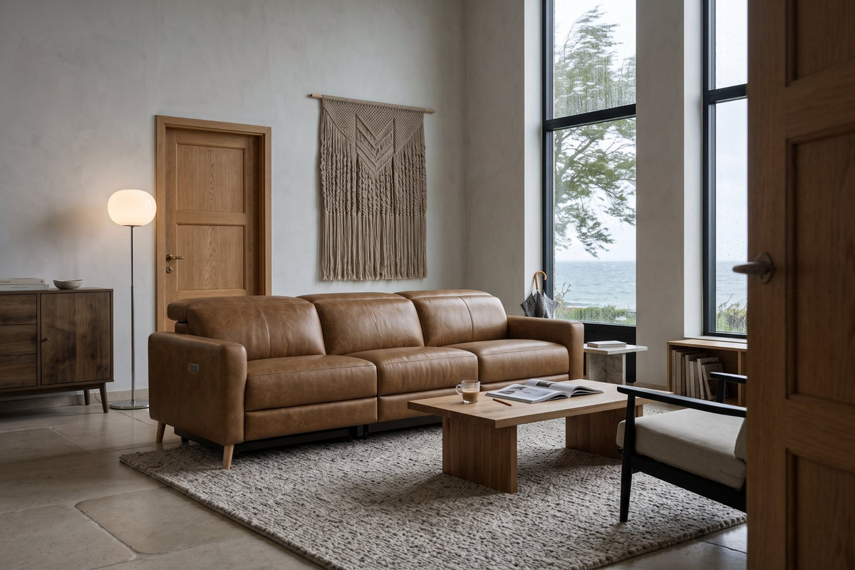 Elodie Distressed Italian Aniline Leather Dual Recliner Sofa
