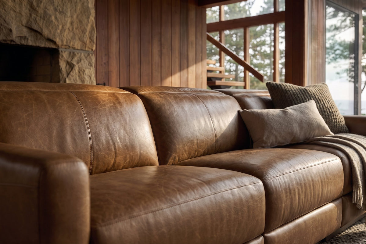 Elodie Distressed Italian Aniline Leather Dual Recliner Sofa
